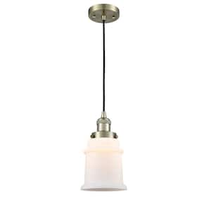 Canton 60-Watt 1-Light Antique Brass Shaded Mini Pendant Light with Frosted Glass Shade