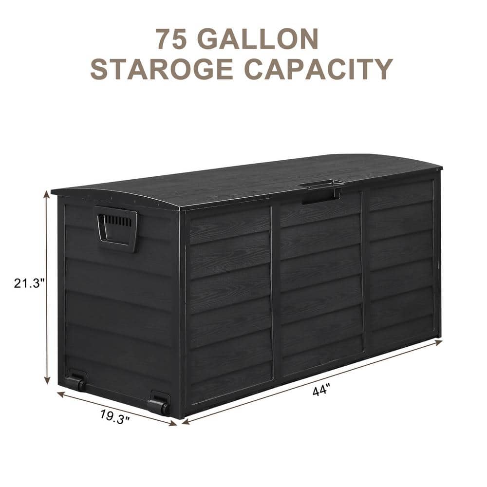 Black 75 Gallon Lockable Plastic Deck Box with Wheels