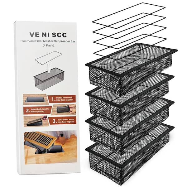 4 Sets 2 in. x 12 in. Black Fabric Floor Vent Screen Net, Air Vent Filter Mesh for Home Floor Catches Coin