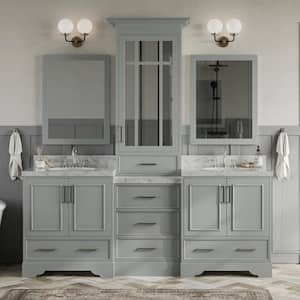 Stafford 85 in. W x 22 in. D x 89 in. H Double Bath Vanity in Grey with Carrara Marble Tops and Mirrors