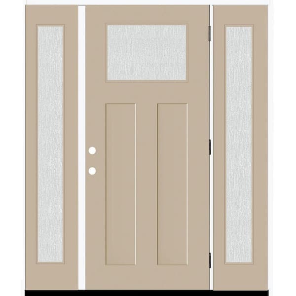 Steves & Sons Legacy 64 in. x 80 in. 1/4 Toplite Rain Glass LHOS Primed Sandstone Finish Fiberglass Prehung Front Door w/Dbl 12 in. SL