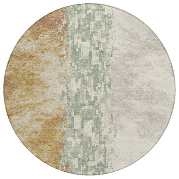 Chantille Machine Washable Indoor/Outdoor Abstract ACN3112 Cream 8 ft. x 8 ft. Round Rug