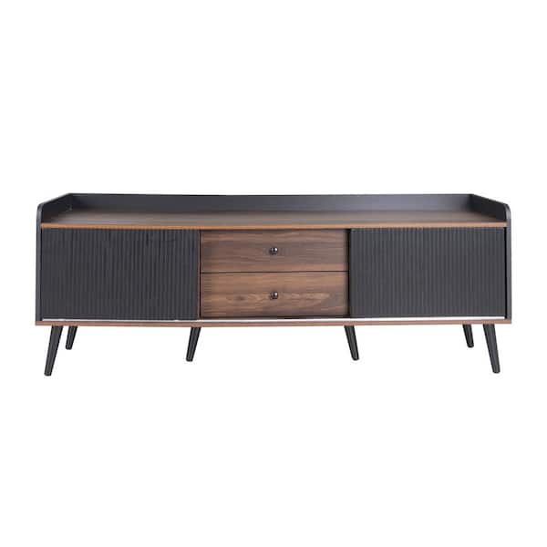 Unbranded 63 in. W x 15.75 in. D x 22.83 in. H Black Linen Cabinet with 2 Cabinet, Open Compartment, TV Stand for TV up to 70 in.