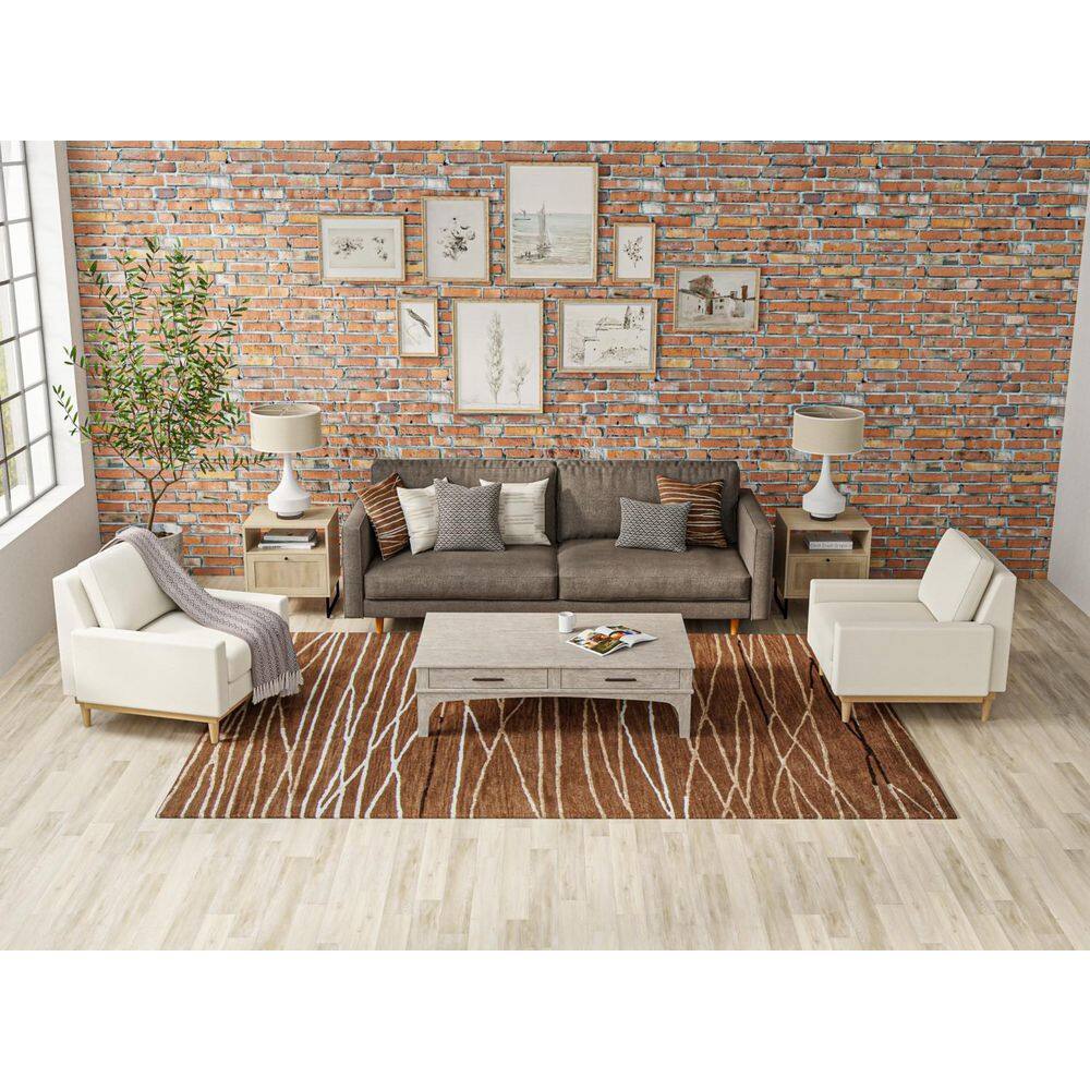 Handmade Round Brown and White Wool Abstract Rug