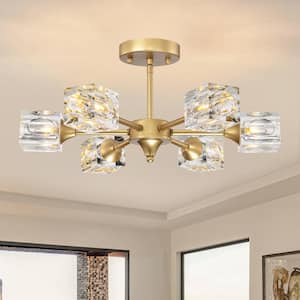 6-Light Gold Chandelier for Living room Dining Room Bedroom with G9 Bulb No Bulbs Included