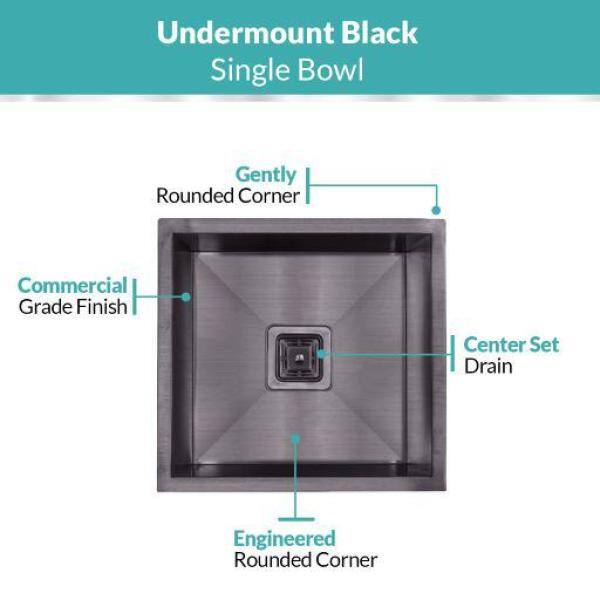 18-inch Black Stainless Steel Undermount Bar Sink with Square Drain