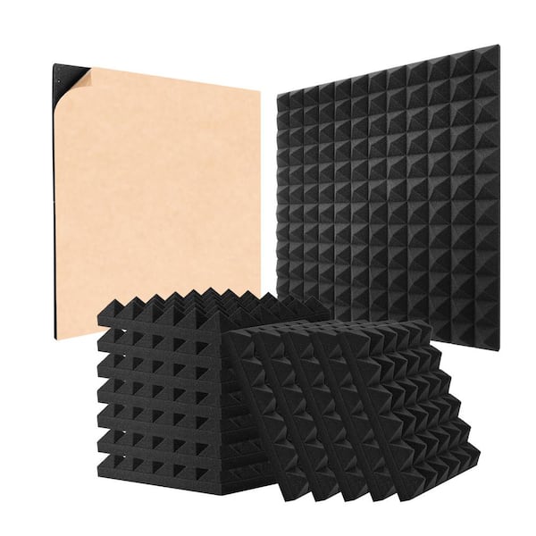 VEVOR Acoustic Foam Panels 48 Pack 12 x 12 x 2 in. Adhesive Pyramid Soundproof Wall Panels Acoustic Panels Polyurethane Black