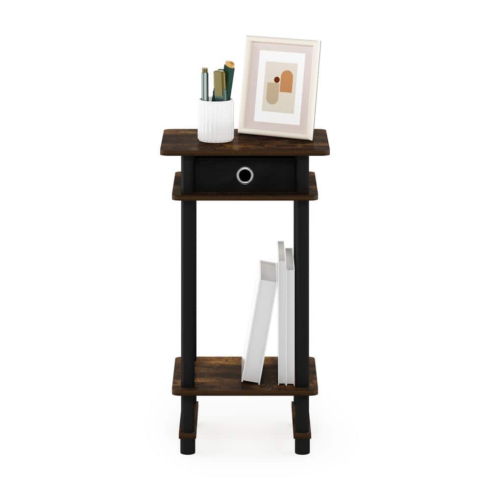 Amber Pine and Black Tall End Table with Storage