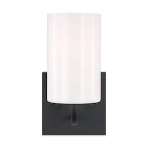 Grant Park Small 5 in. 1-Light Midnight Black Vanity Light with Clear White Glass Shade