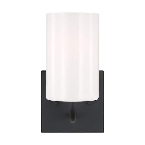 Grant Park Small 5 in. 1-Light Midnight Black Vanity Light with Clear White Glass Shade