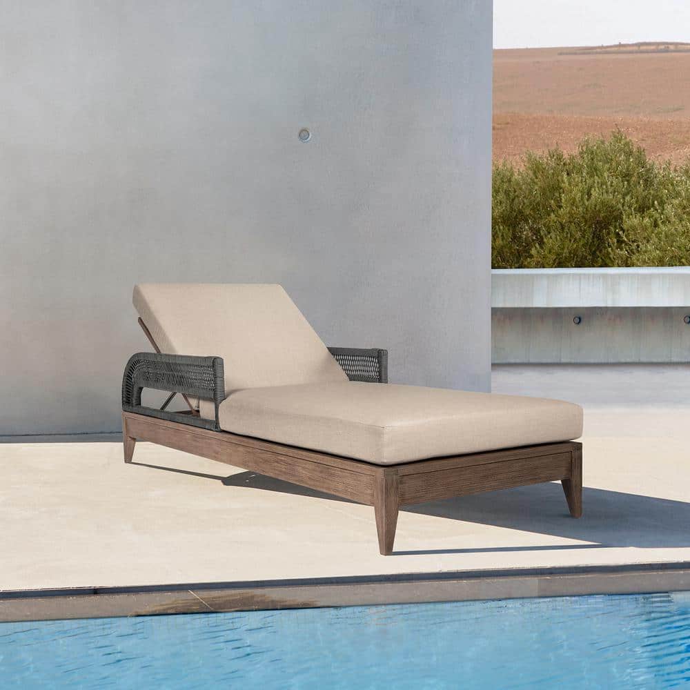 Orbit Light Brown Eucalyptus Wood Outdoor Chaise Lounge with Taupe with Cus