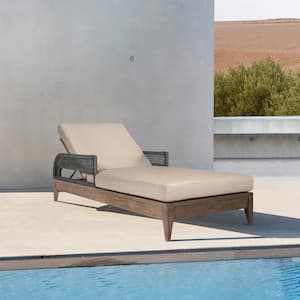 Orbit Light Brown Eucalyptus Wood Outdoor Chaise Lounge with Taupe with Cushions