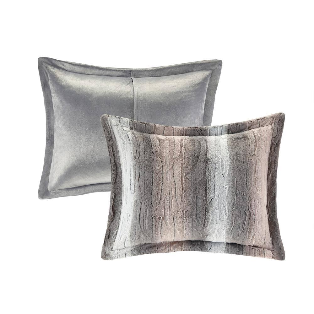 Blush and Gray Faux Fur Full Comforter Set