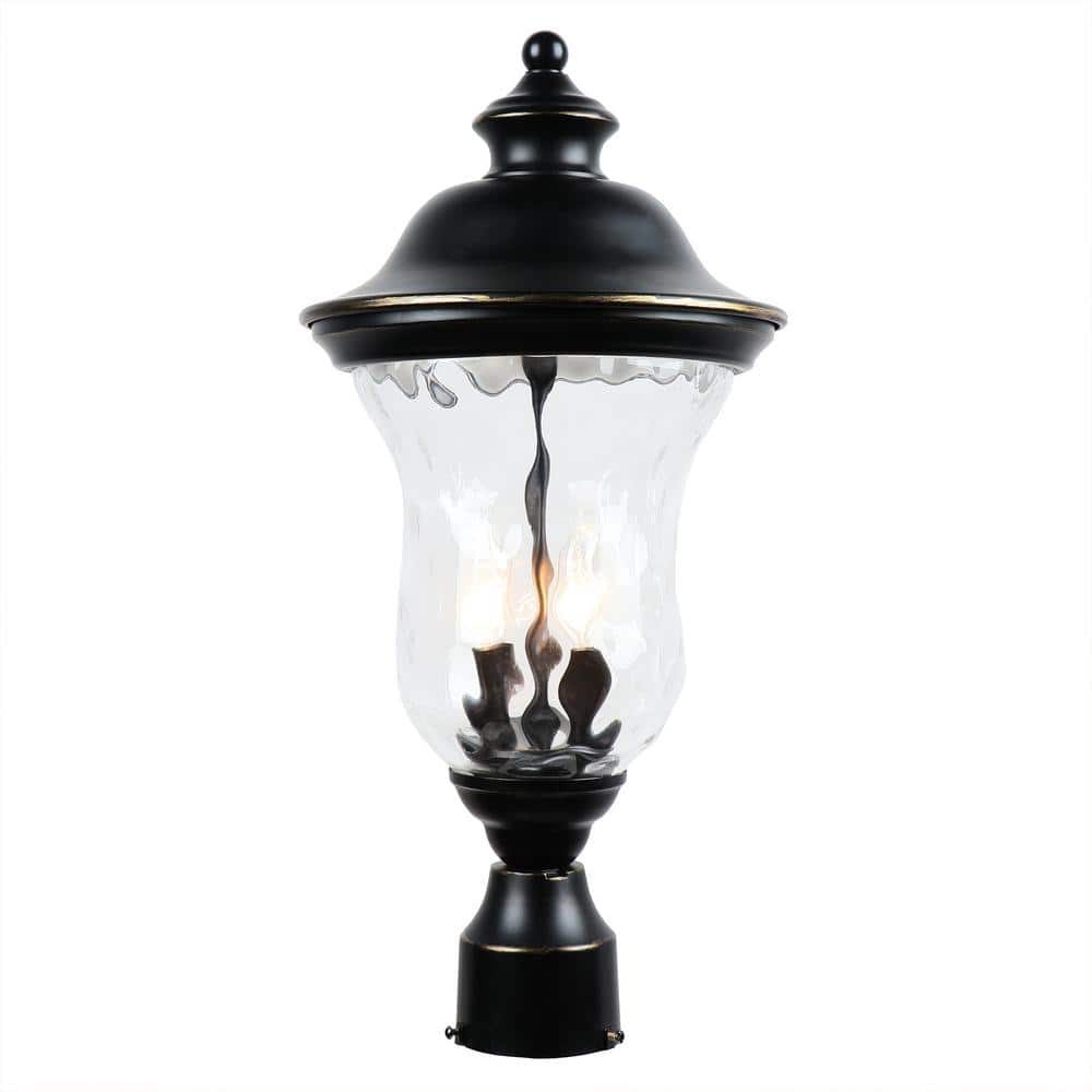 10 in. 1-Light Imperial Black Outdoor Post Light Clear Water Glass