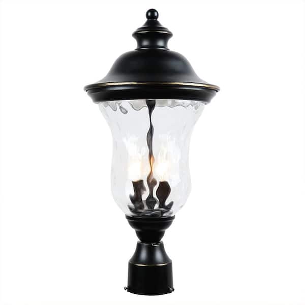 Unbranded 10 in. 1-Light Imperial Black Outdoor Post Light Clear Water Glass