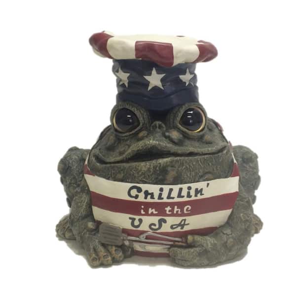 HOMESTYLES 8.5 in. Grillin in the USA Toad Chef Collectible Frog Statue