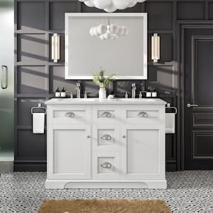 Epic 48 in. W x 22 in. D x 34 in. H Double Bathroom Vanity in White with White Quartz Top with White Sinks