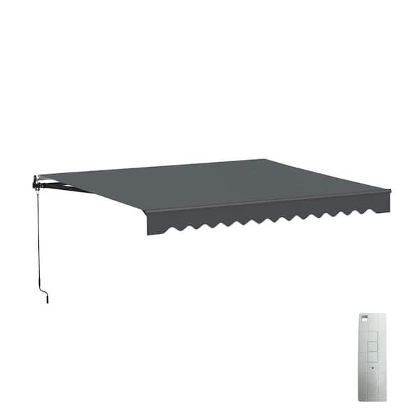12 ft. Caribbean UV Polyester Motorized Retractable Patio Awning 10 ft. Projection in Gray Black Frame