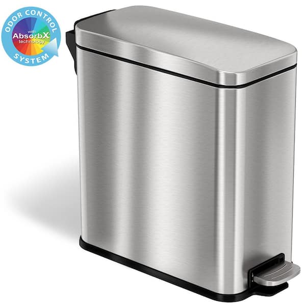 iTouchless 3 Gal. SoftStep Slim Bathroom Step Trash Can with AbsorbX Odor Filter and Removable Inner Bucket, Stainless Steel