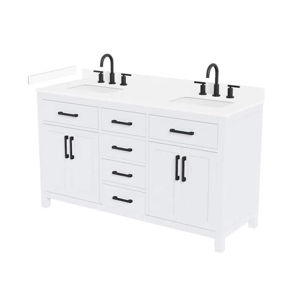 Beckett 60 in. Double Freestanding White Bath Vanity with White Cultured Marble Top