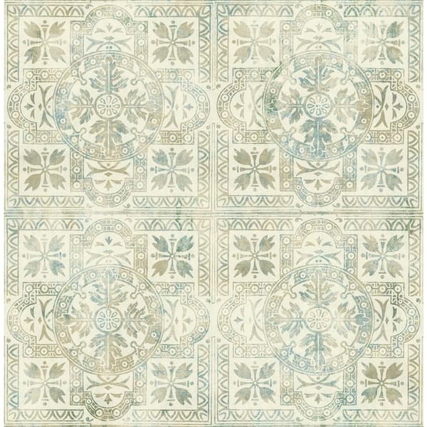 CASA MIA Tiles Beige and Light Green Paper Non - Pasted Strippable Wallpaper Roll (Cover 56.05 sq. ft.)