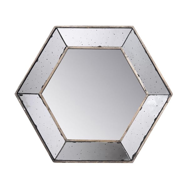 Silver 21 in. W x 18 in. H Art Deco Octagon MDF Framed Mirror Wall Mirror Wall Decor Mirror Bathroom Vanity Mirror
