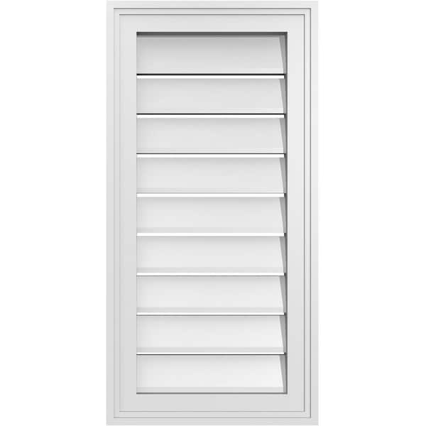 Ekena Millwork 14 in. x 28 in. Vertical Surface Mount PVC Gable Vent: Functional with Brickmould Frame