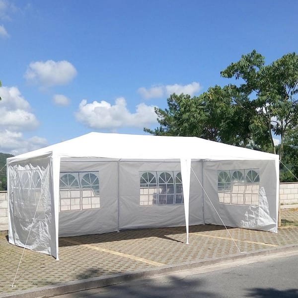 Zeus & Ruta 10 ft. x 20 ft. Wedding Party White Canopy Tent Outdoor Gazebo with 6 Removable Sidewalls for Backyard, Birthday Party