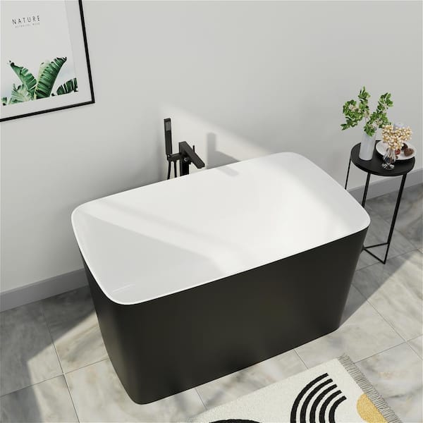 Mokleba Freestanding 47 in. Acrylic Flatbottom Modern Stand Alone Non-Whirlpool Bathtub Soaking Bathtub in Matte Black
