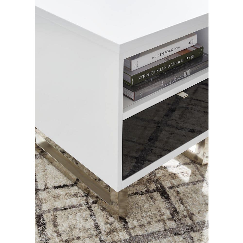 Modern Black and White Wood Metal End Table with Storage