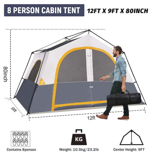 8-Person Camping Tent - Portable Family Cabin Tent Windproof