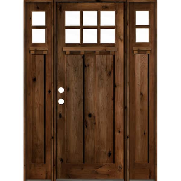 Krosswood Doors 64in. x 96in. Craftsman Alder Provincial Stain Right-Hand 10-Lite Clear Wood with DS Single Prehung Front Door/Sidelites