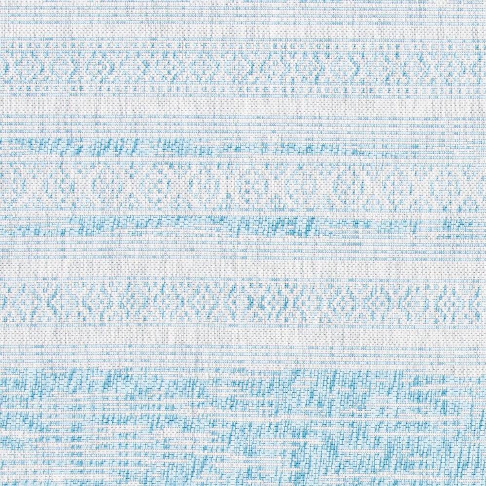 Aqua and Grey Synthetic 6'7" Square Non-Slip Outdoor Rug