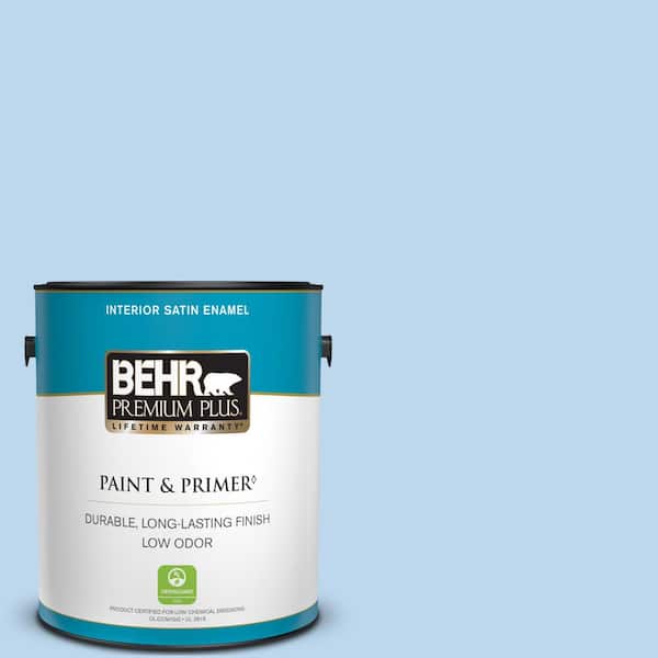 BEHR PREMIUM PLUS 1 gal. #P520-1 First Rain Satin Enamel Low Odor Interior Paint & Primer