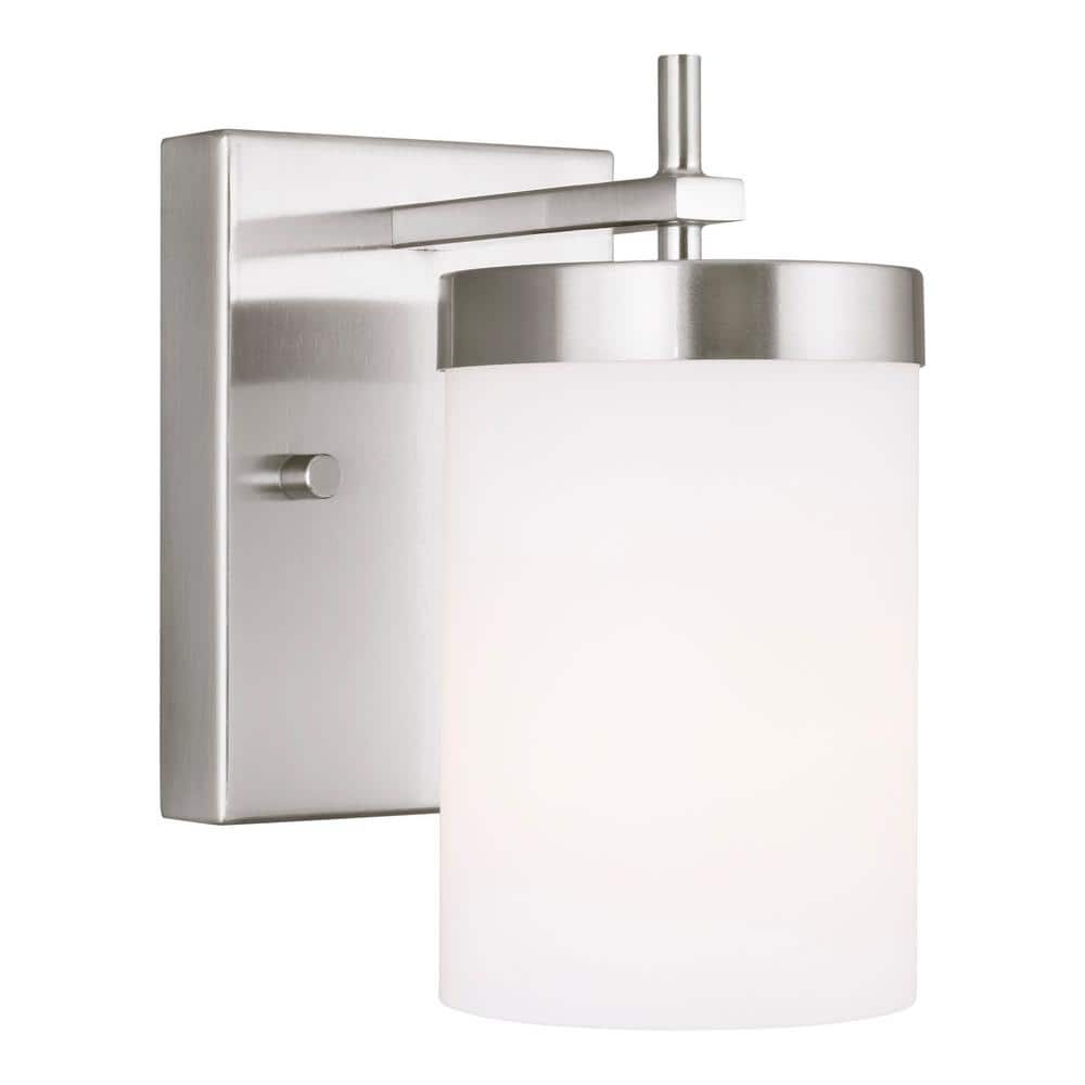 Elegant Minimalist Brushed Nickel LED Wall Sconce with Cylindrical Glass Shade