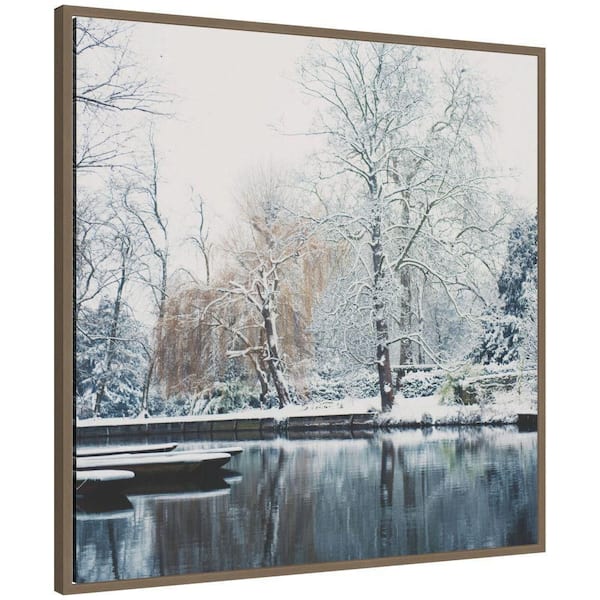 Sylvie "Snow Covered Punts on the River Cam" by Laura Evans Framed Landscape Art Print 30 in. x 30 in.