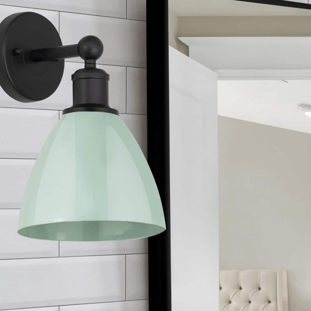 Plymouth Dome 1-Light Matte Black Wall Sconce with Blue Metal Shade price history on PriceWatchPro
