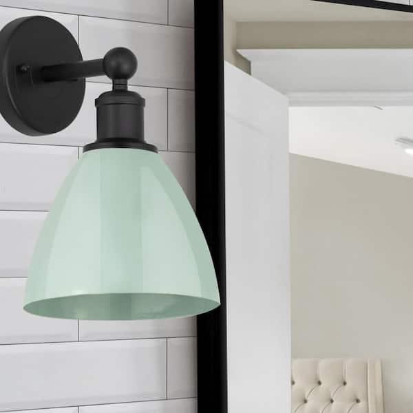 Plymouth Dome 1-Light Matte Black Wall Sconce with Blue Metal Shade