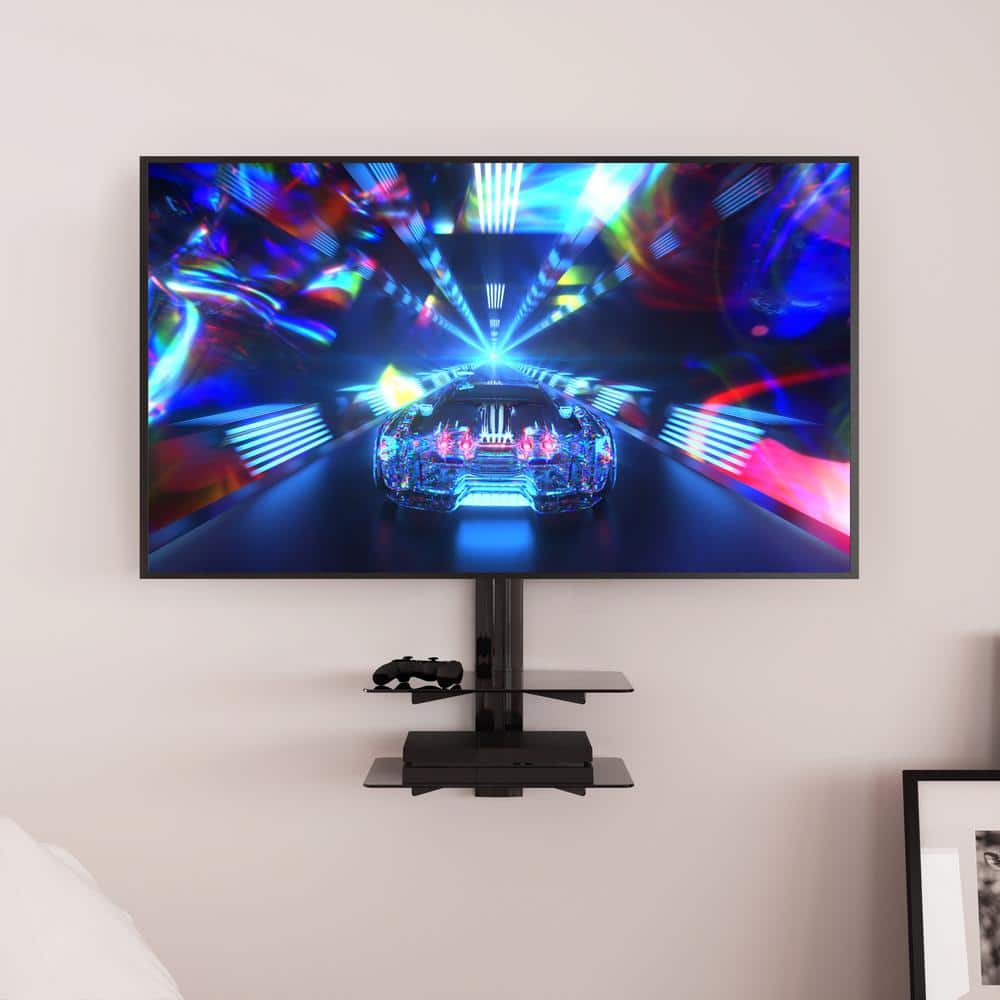Black Steel Wall Mount with 2 Glass Shelves for 37"-60" TVs
