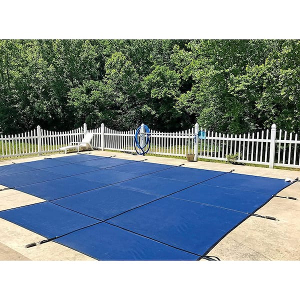 Water Warden 20 ft. x 40 ft. Rectangle Blue Mesh In-Ground Safety Pool Cover for Right End Step, ASTM Certified