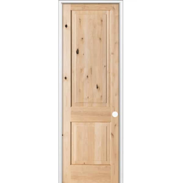 30 in. x 96 in. Rustic Knotty Alder 2-Panel Square Top Left-Hand Single Unfinished Wood Prehung Interior Door