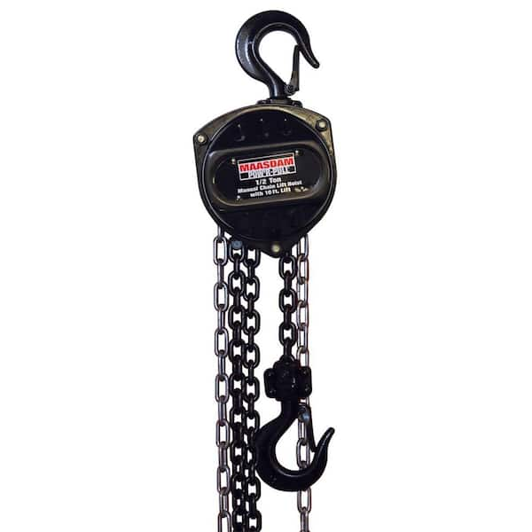 Maasdam Pow'R Pull 1/2 Ton Manual Chain Lift Hoist with 10 Ft. Lift