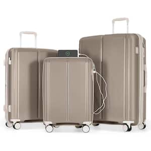 Lightweight 3-Piece Light Brown 20, 24, 28 in. Expandable PP Spinner Luggage Set with TSA Lock, 20-in. with USB Port