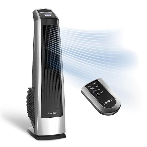 35 in. 3 Speed High Velocity Tower Fan for Home in Silver, 509 CFM, 60° Oscillation, Timer and Remote, 11.9 in. Dia.