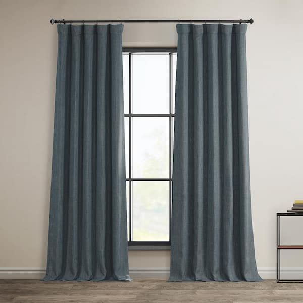 Exclusive Fabrics & Furnishings Reverie Blue Faux Linen Room Darkening Curtain - 50 in. W x 108 in. L (1 Panel)