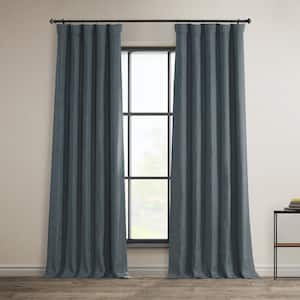 Reverie Blue Faux Linen Room Darkening Curtain - 50 in. W x 84 in. L (1 Panel)