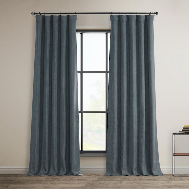 Exclusive Fabrics & Furnishings Reverie Blue Faux Linen Room Darkening Curtain - 50 in. W x 84 in. L (1 Panel)