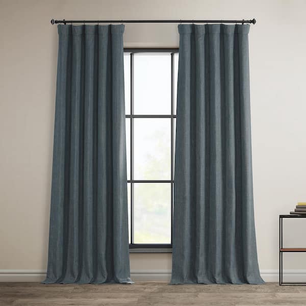 Exclusive Fabrics & Furnishings Reverie Blue Faux Linen Room Darkening Curtain - 50 in. W x 96 in. L (1 Panel)