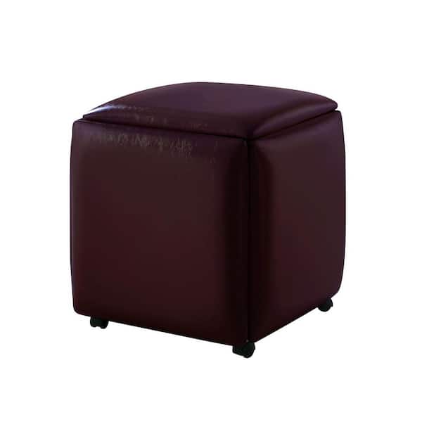 HomeRoots Purple Faux leather Square Cube 17.5 L x 17.5 W x 18.3 H Ottoman