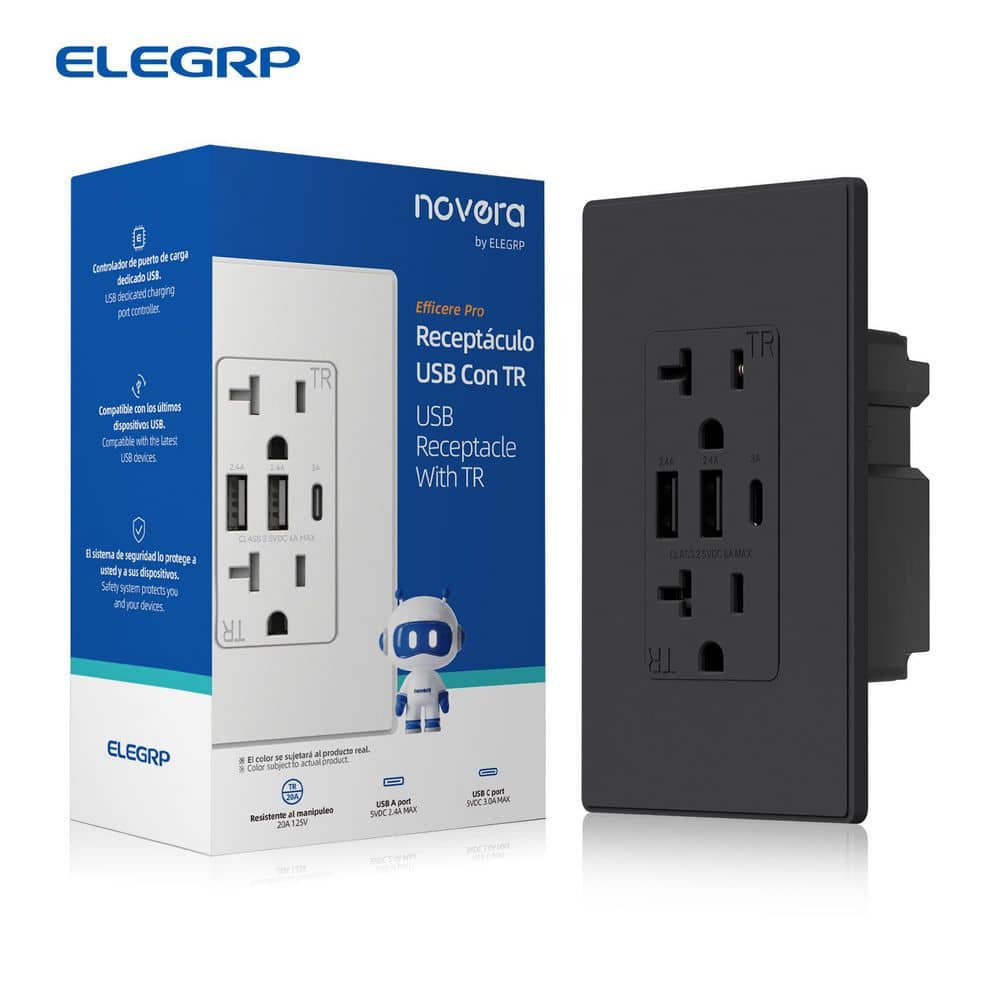 30W 6.0 Amp 3-Port USB Wall Outlet 20A Duplex Receptacle with Dual USB Ports w/ Srewless Wall Plate, Matte Black 1-Piece price history on PriceWatchPro